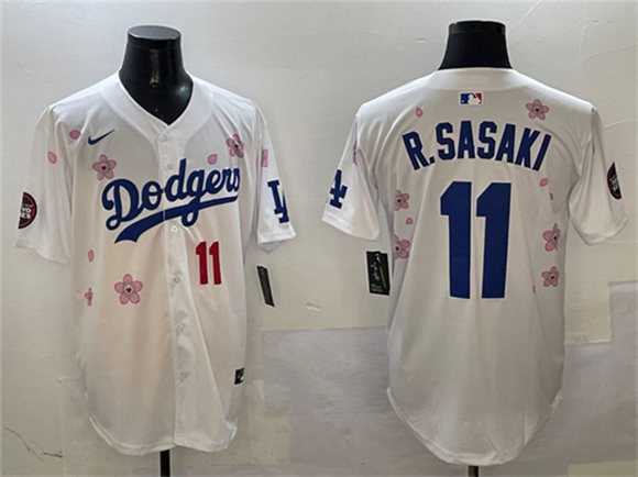 Men%27s Los Angeles Dodgers #11 Roki Sasaki White 2025 Tokyo Series Limited Stitched Jersey